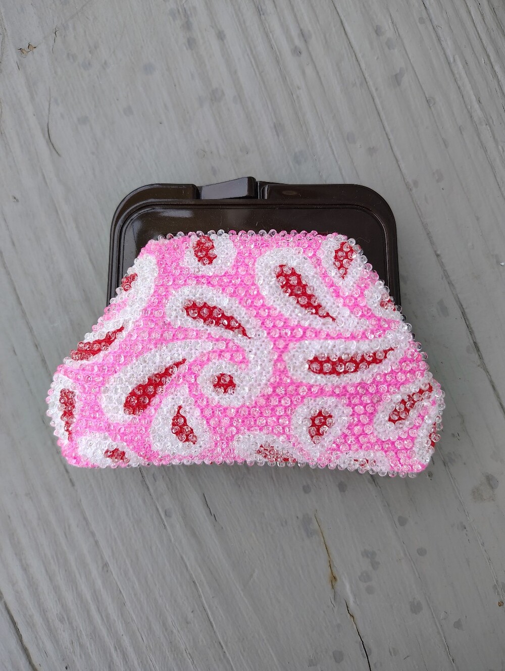 Pink Beaded Floral Clasp Change Purse - Women Bags